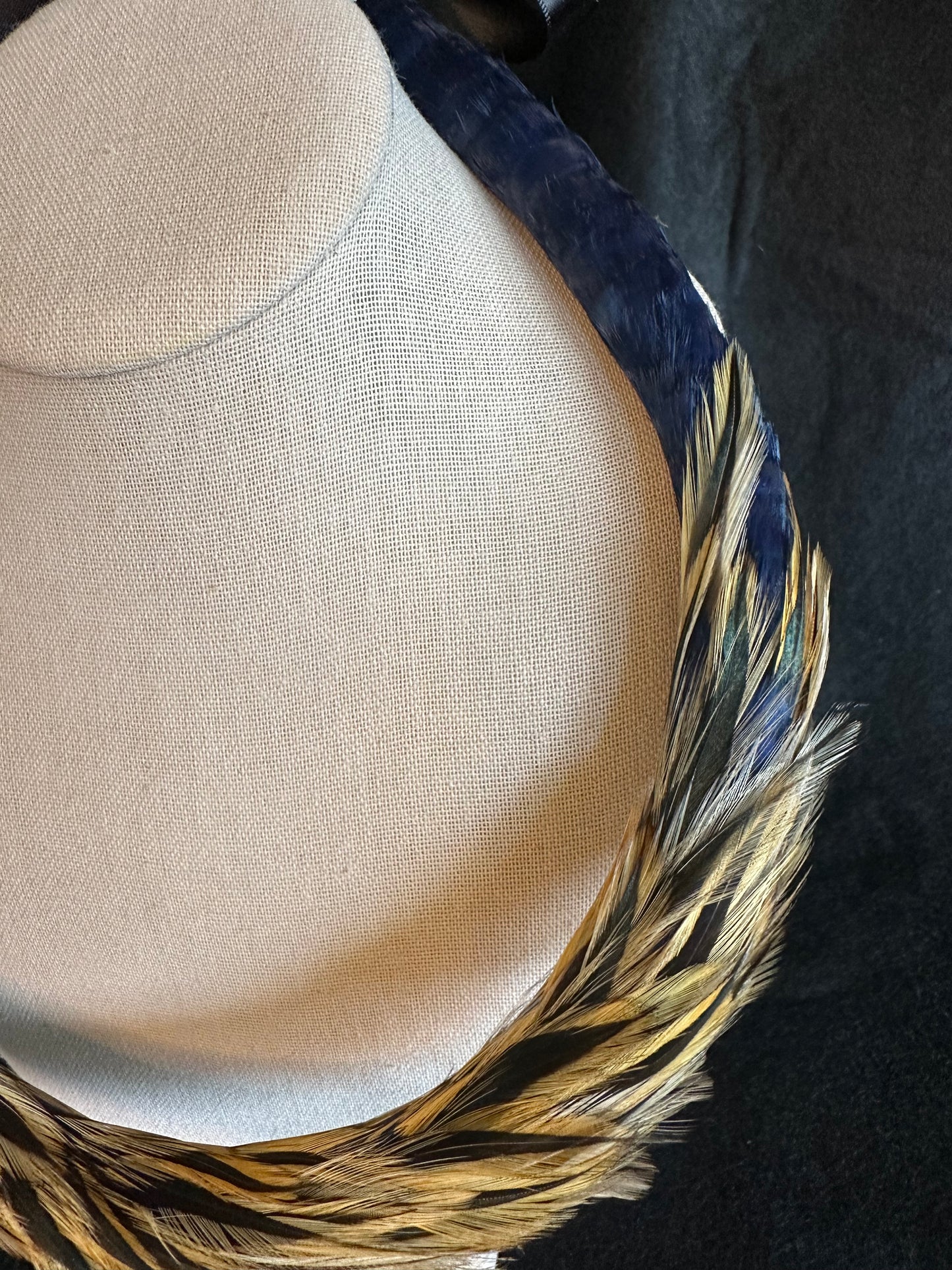 Asymmetric Navy Blue and Badger Lei Kamoe (feather lei)