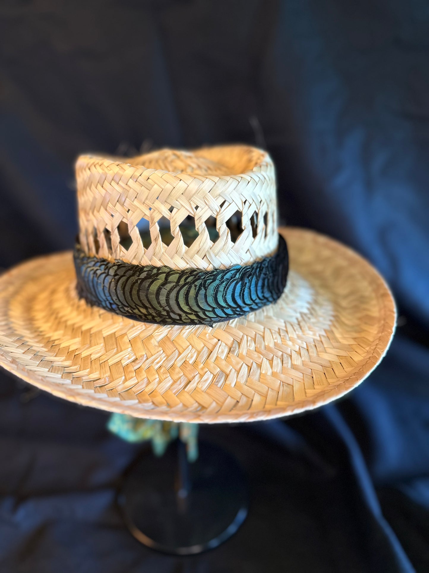 Iridescent Green Bronze Lady Amherst Humu Papale (feather hat band)