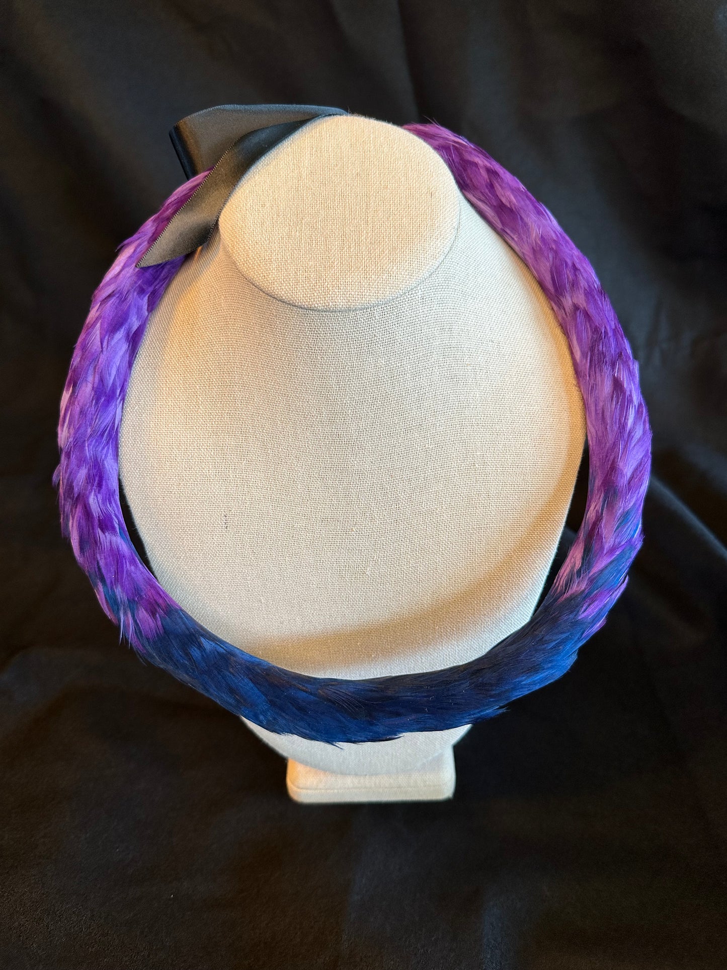 Purple and Navy Blue Lei Hulu (feather lei) Ekolu (2nd cut)