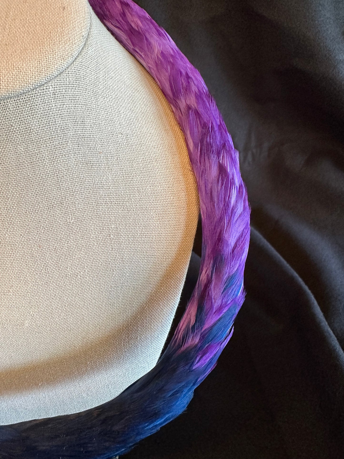 Purple and Navy Blue Lei Hulu (feather lei) Ekolu (2nd cut)