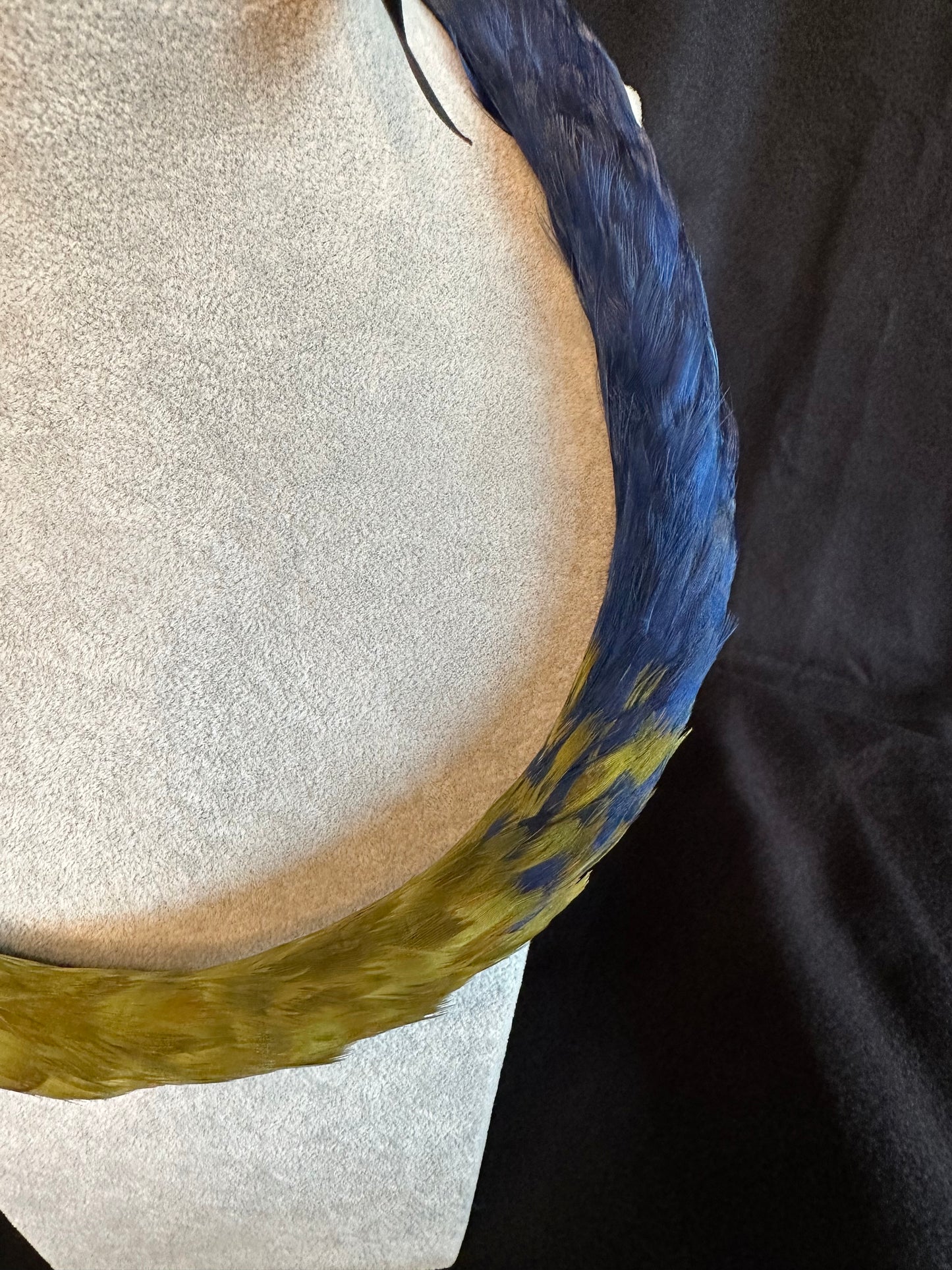 Navy Blue and Olive Green 2nd cut Lei Hulu (feather lei)