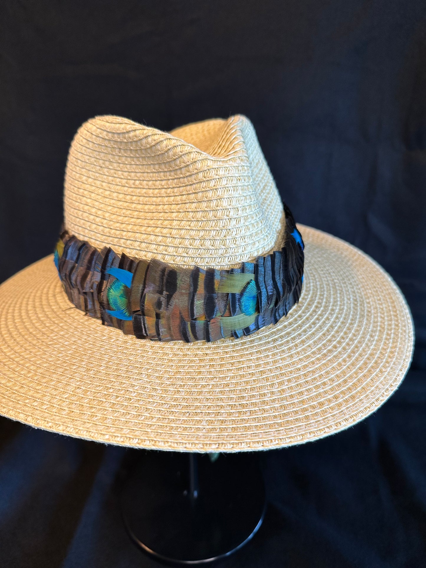 Turkey with Gold Peacock "penny" accents humu papale (feather hat band)