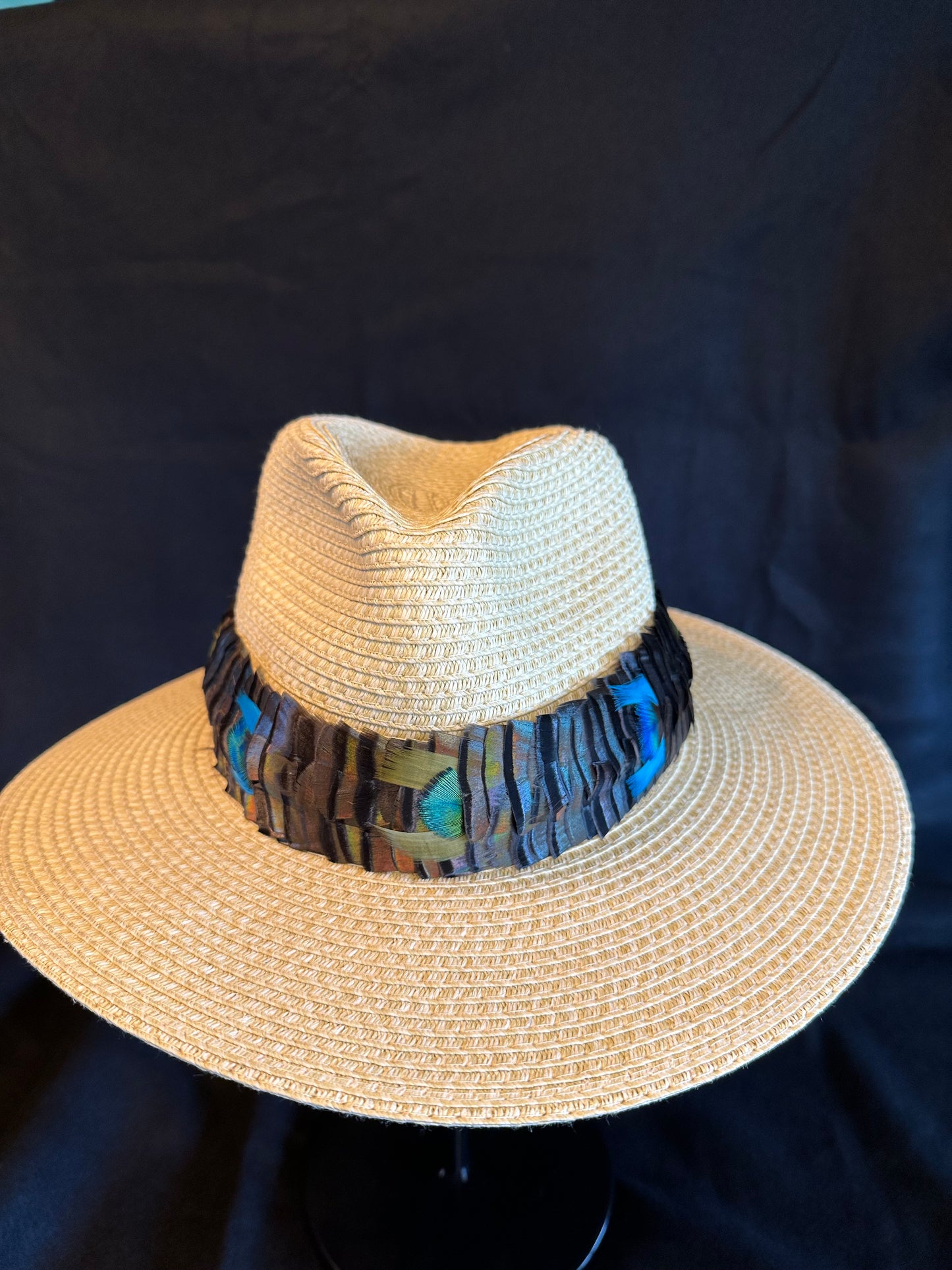 Turkey with Gold Peacock "penny" accents humu papale (feather hat band)