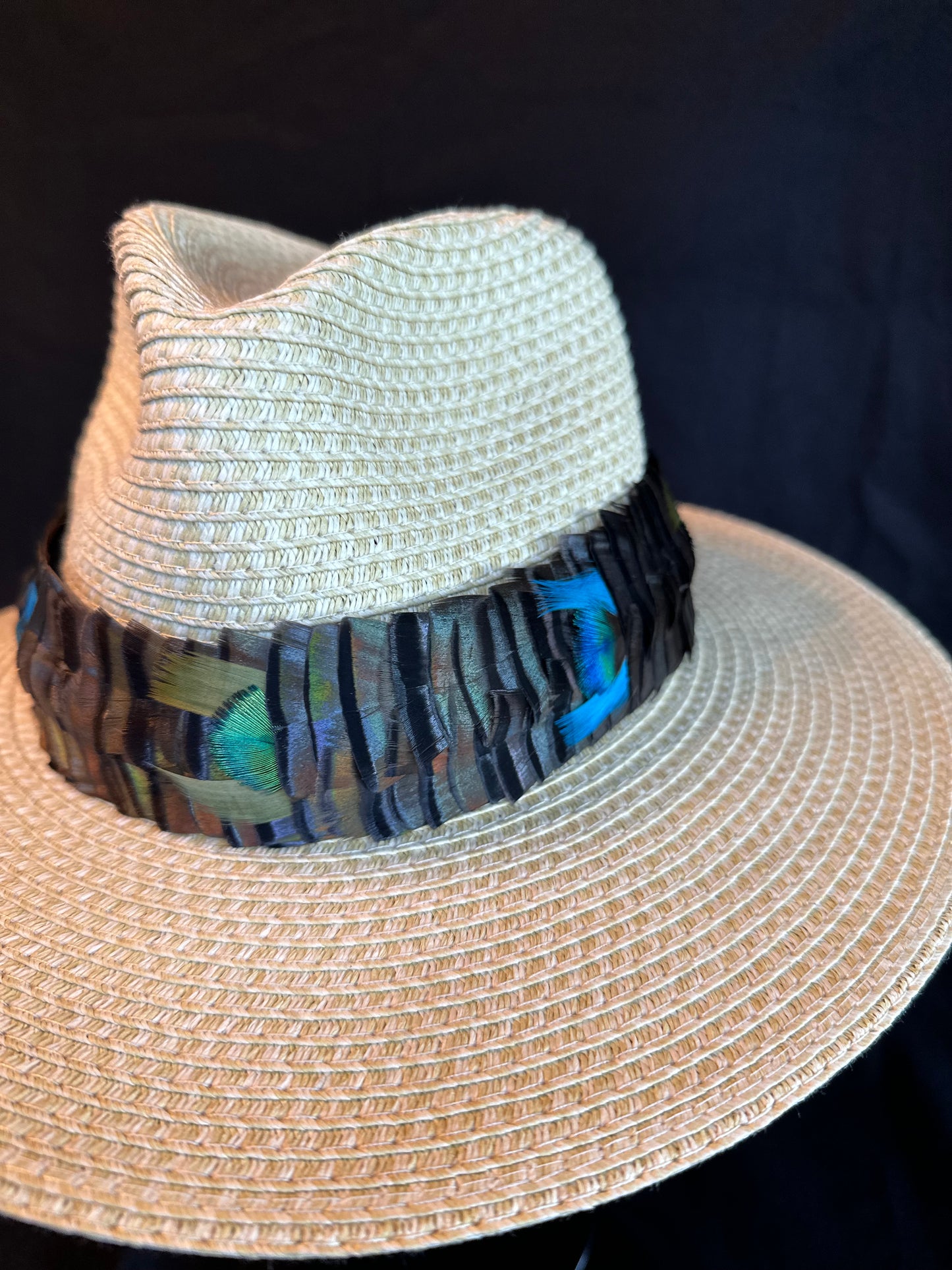 Turkey with Gold Peacock "penny" accents humu papale (feather hat band)