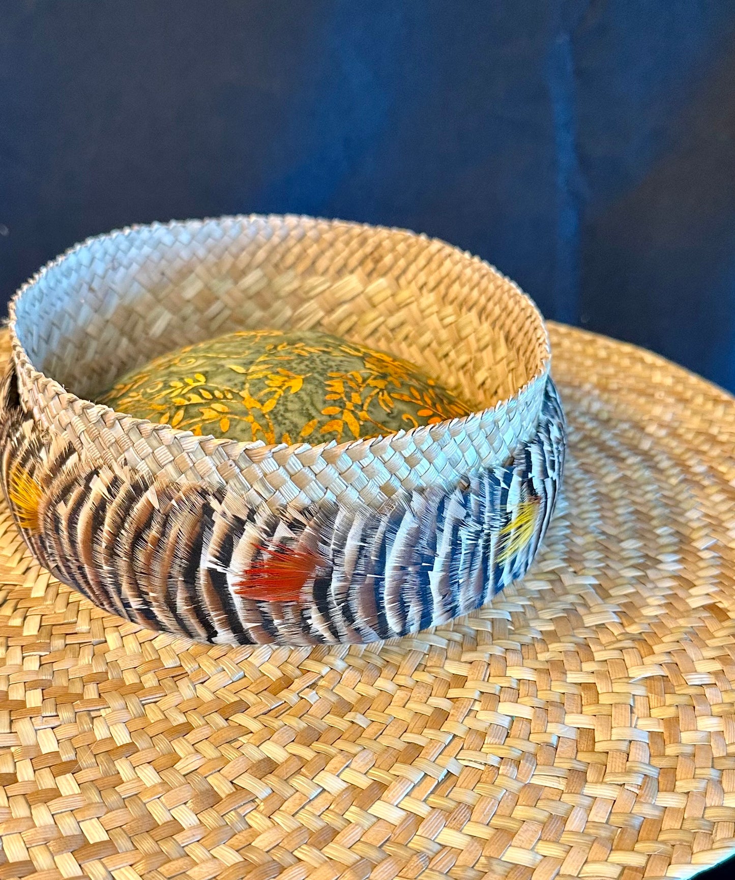 24" Chukar with Golden Pheasant accent Humu Papale (feather hat band)