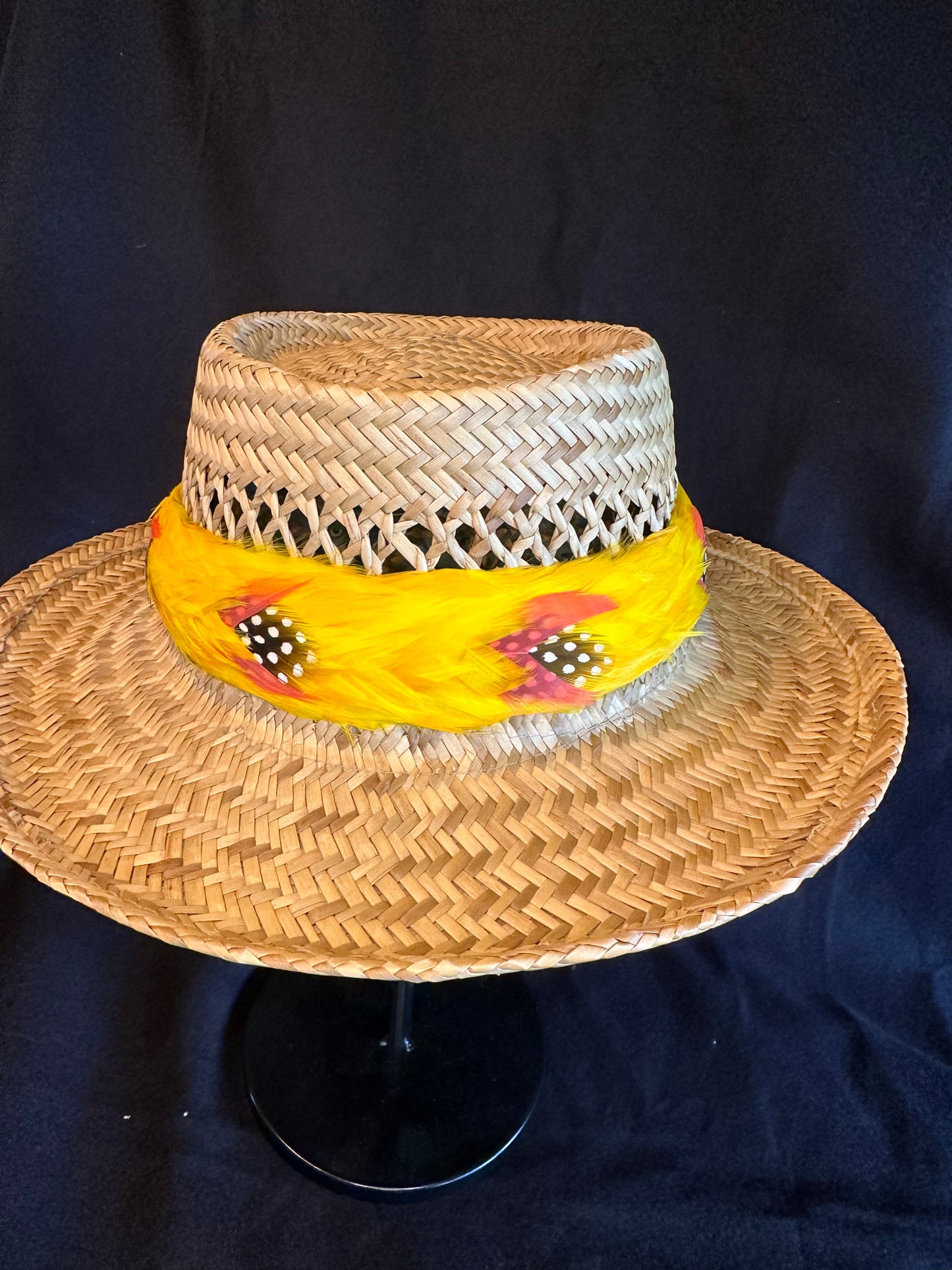 Bright Ilima 2nd cut goose with guinea hen accent humu papale (feather hat band)