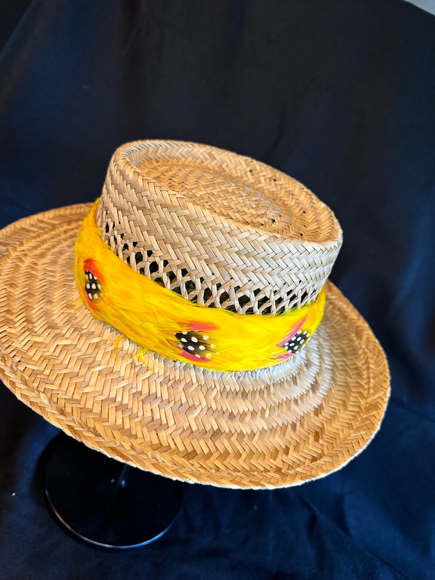 Bright Ilima 2nd cut goose with guinea hen accent humu papale (feather hat band)