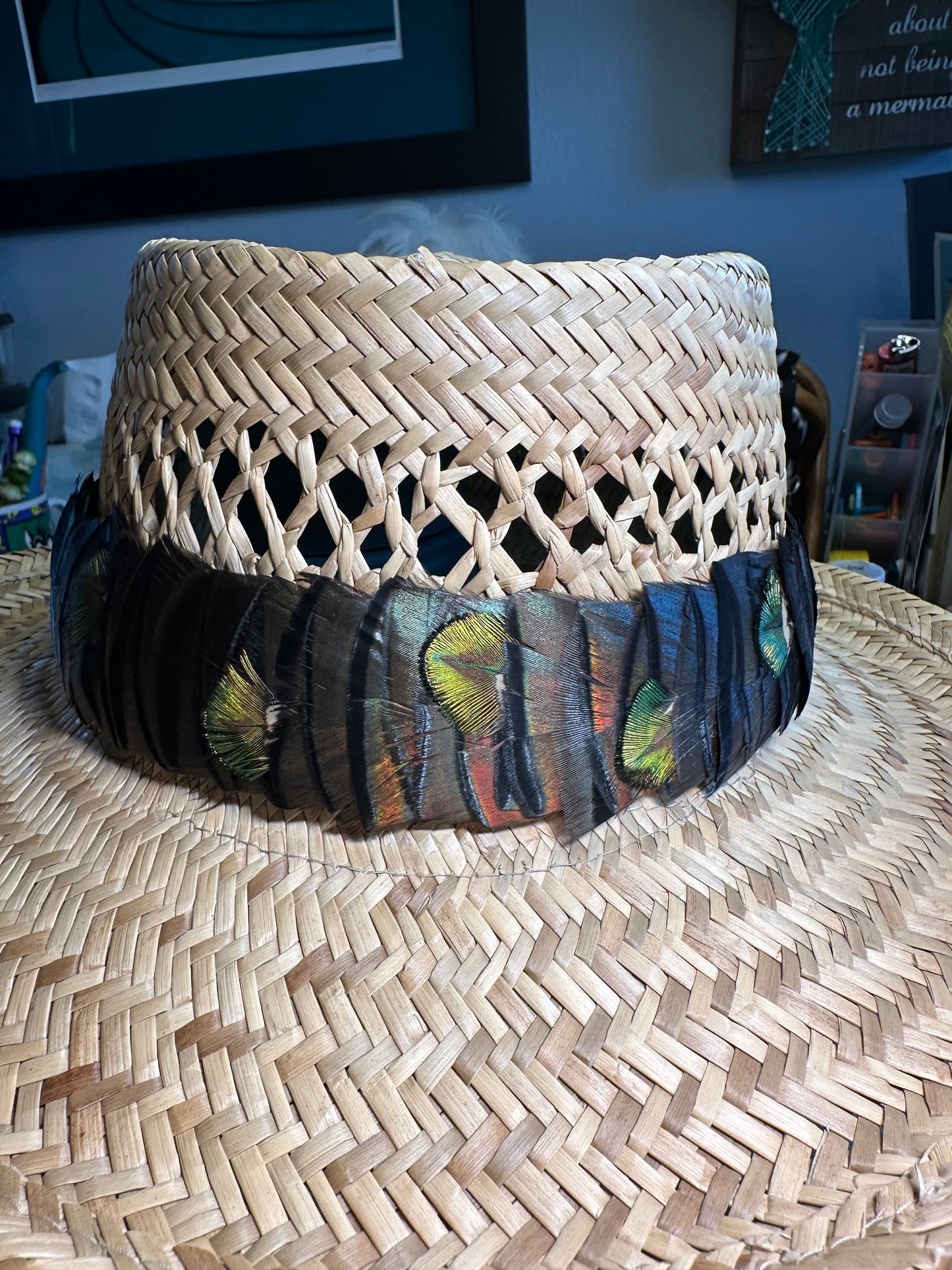 25” Turkey w/gold penny peacock accents humu papa (feather hat band)