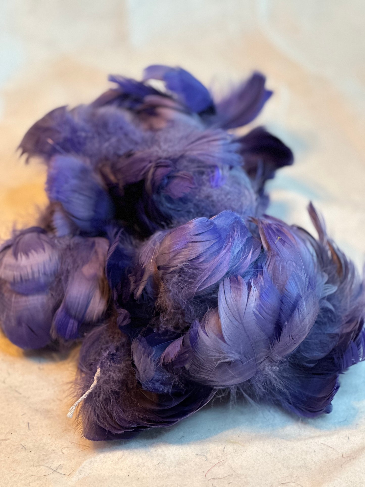 Custom-dyed Blues & Purple Goose Coquille feathers