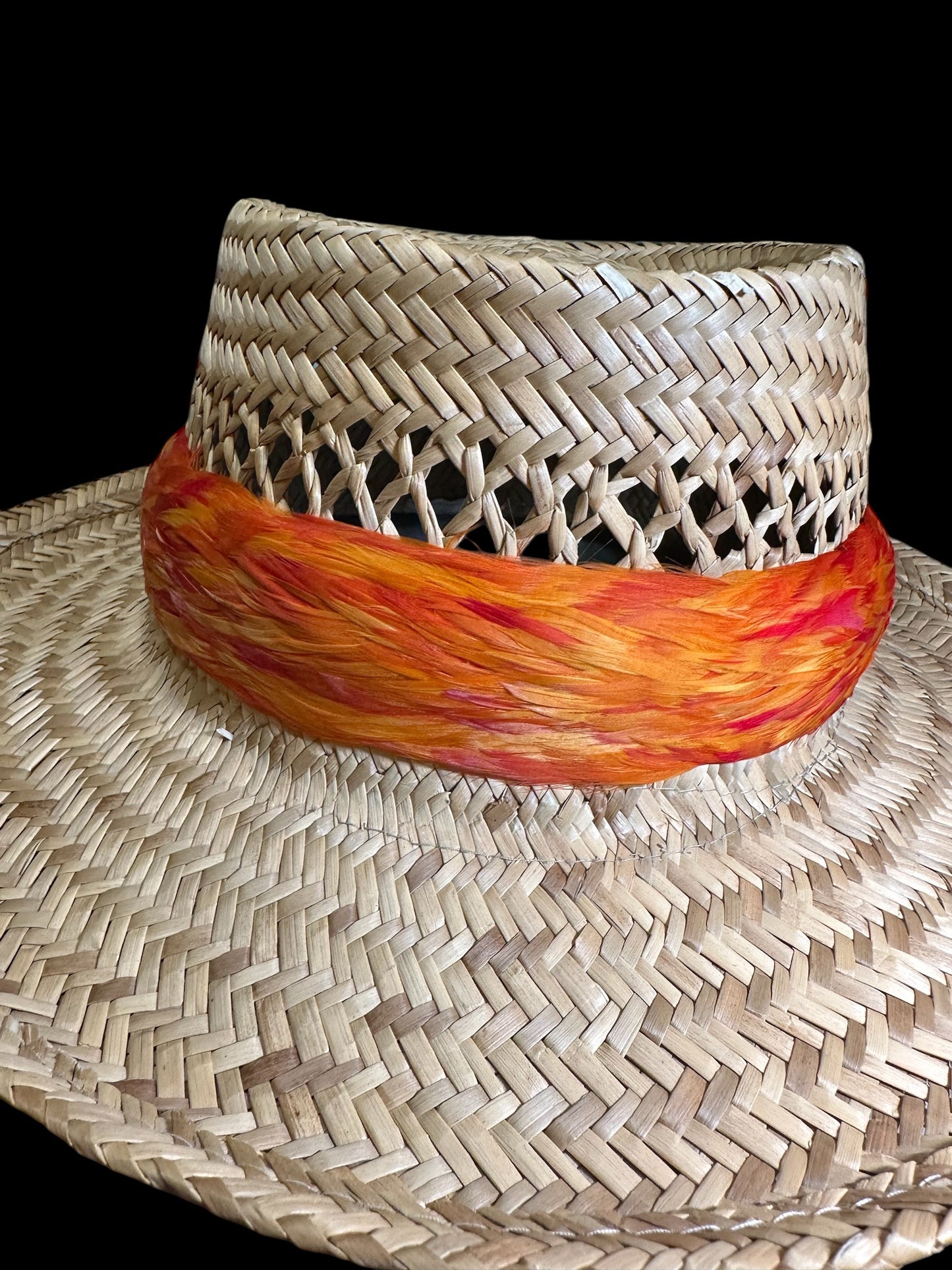 25" 2nd cut custom dyed "Mango" colored Humu Papale (feather hatband)