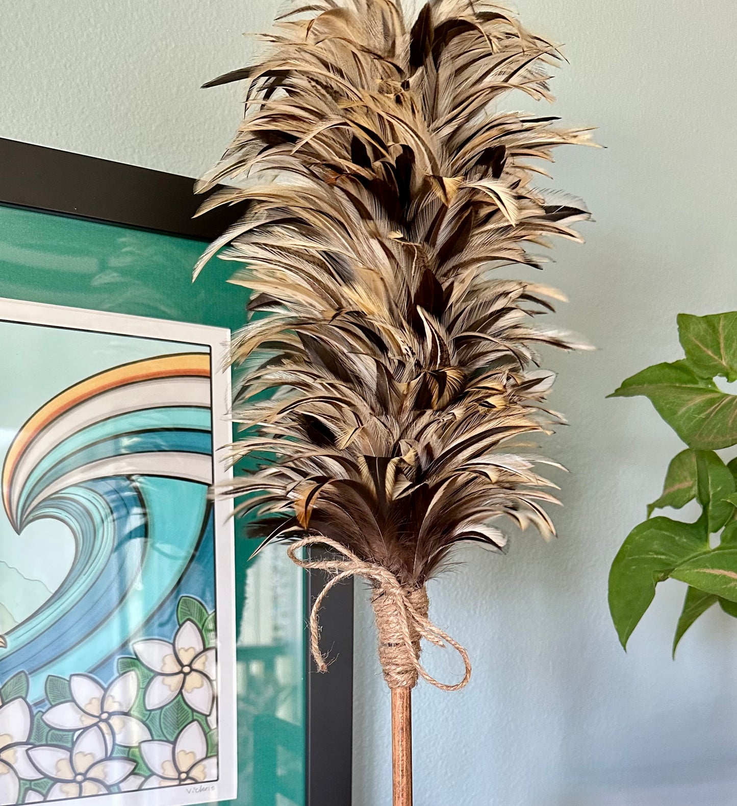 Kahili made from various rooster feathers