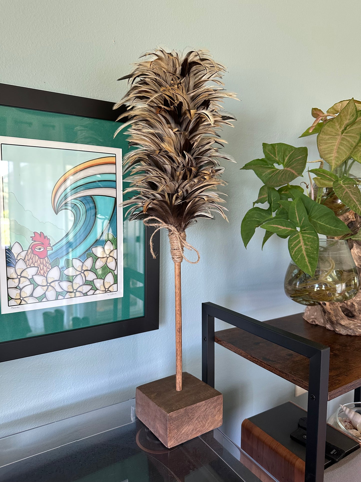 Kahili made from various rooster feathers