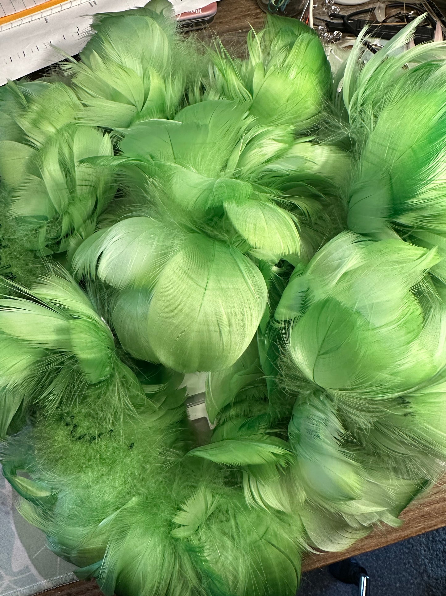 Custom-dyed Green Goose Coquille Feathers