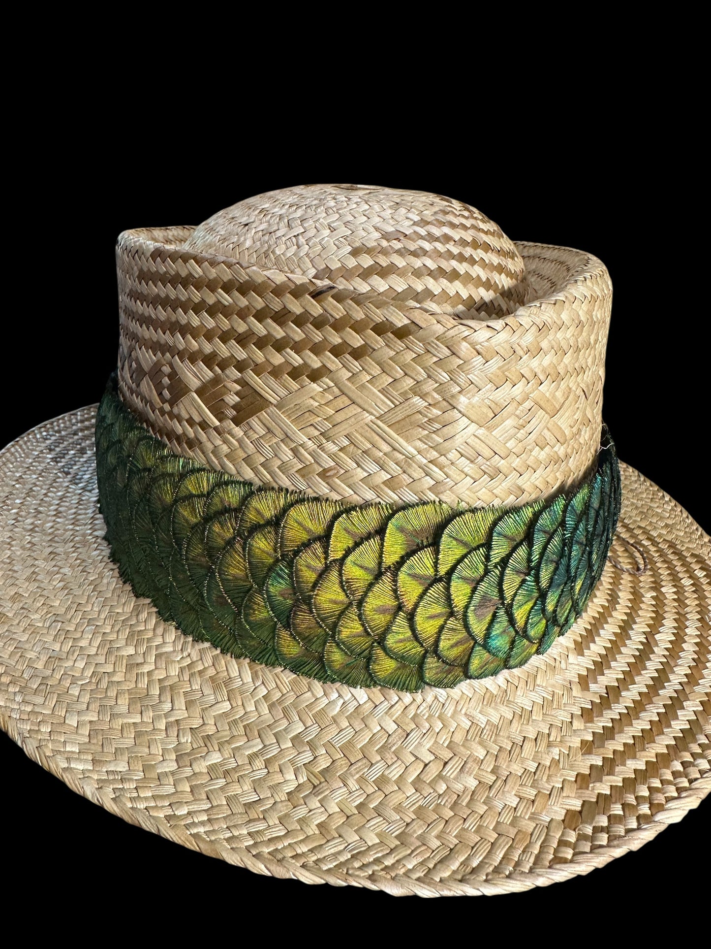 25" Gold Pennies Peacock Humu Papale (feather hat band)