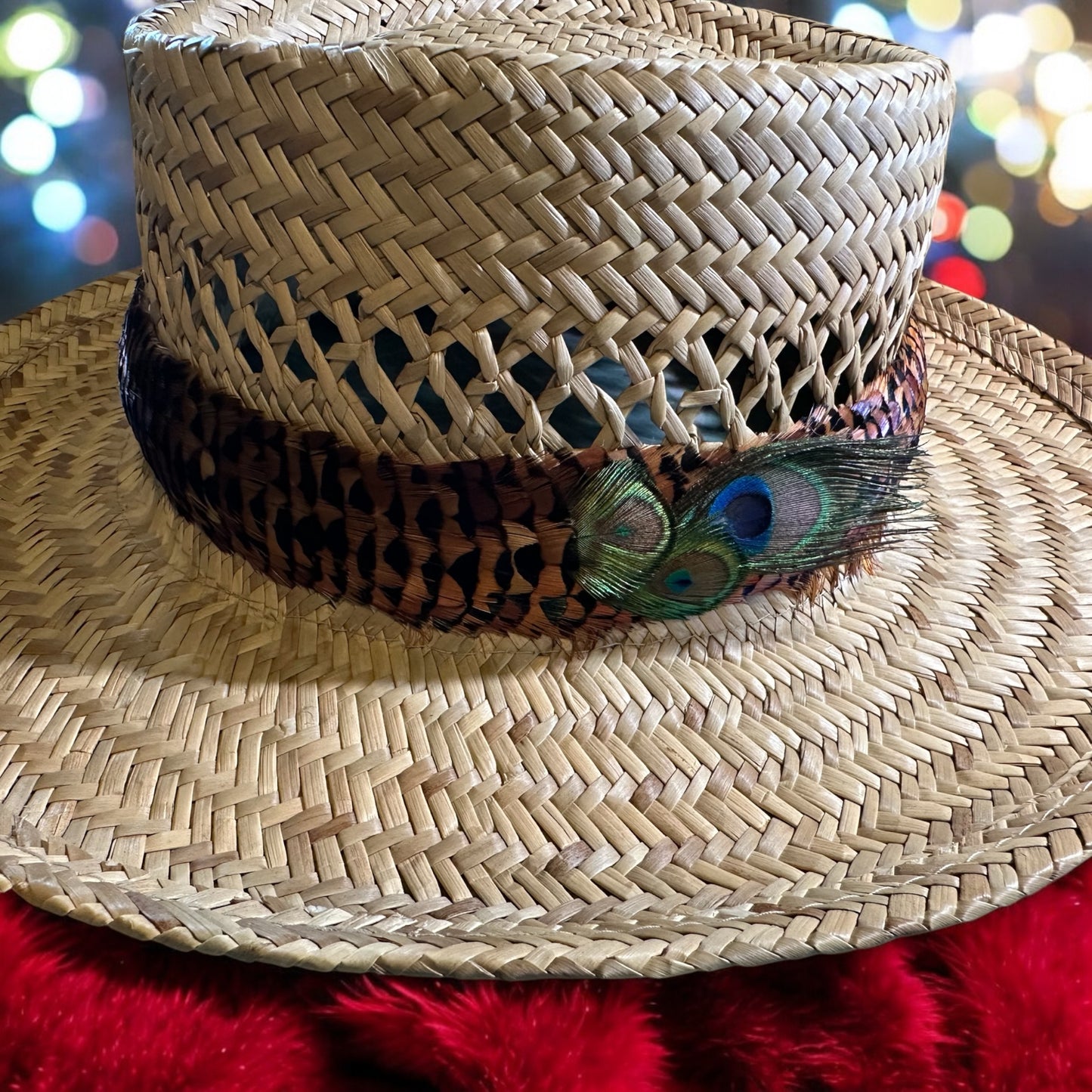 Brown Ringneck pheasant with peacock eye accent humu papale (feather hatband)