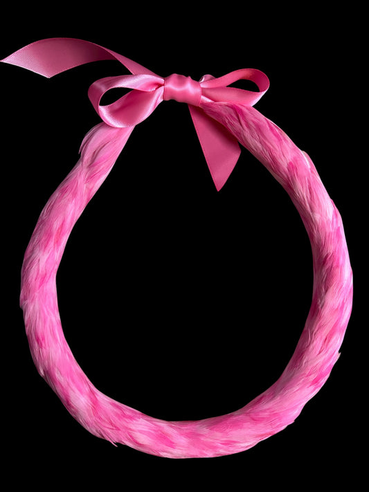21” custom dyed pink 2nd cut kamoe lei hulu (feather lei)