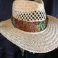 Brown Ringneck pheasant heart feathers with gold peacock accented humu papale (feather hat band)