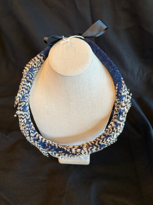 Asymmetric Navy Blue and Black/white Rooster Lei Hulu (feather lei)