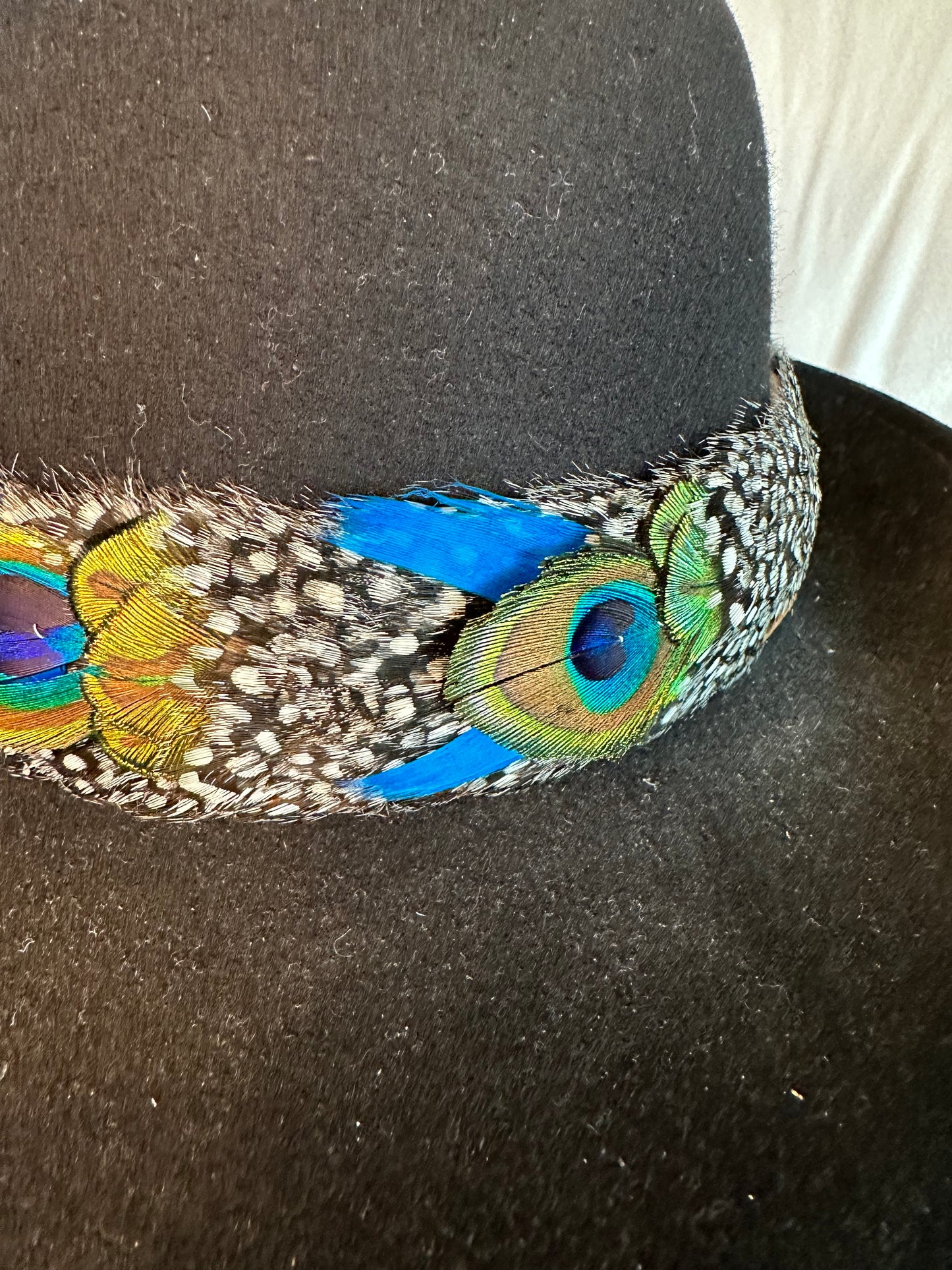 Guinea Hen w/Peacock Humu Papale (feather hatband)