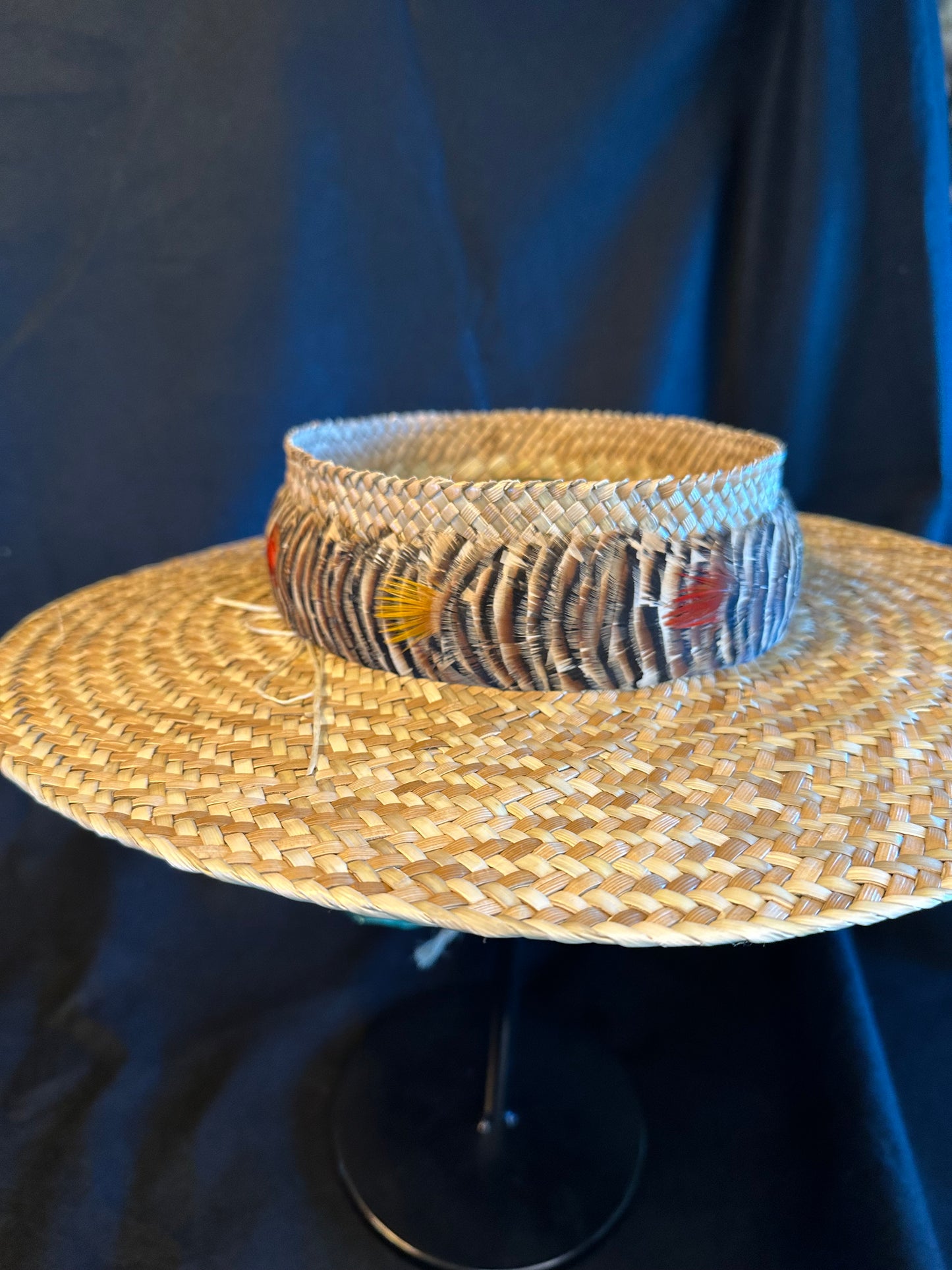 24" Chukar with Golden Pheasant accent Humu Papale (feather hat band)