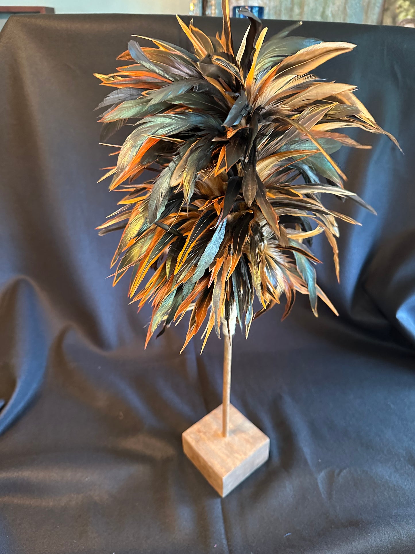 Kahili made from various rooster feathers