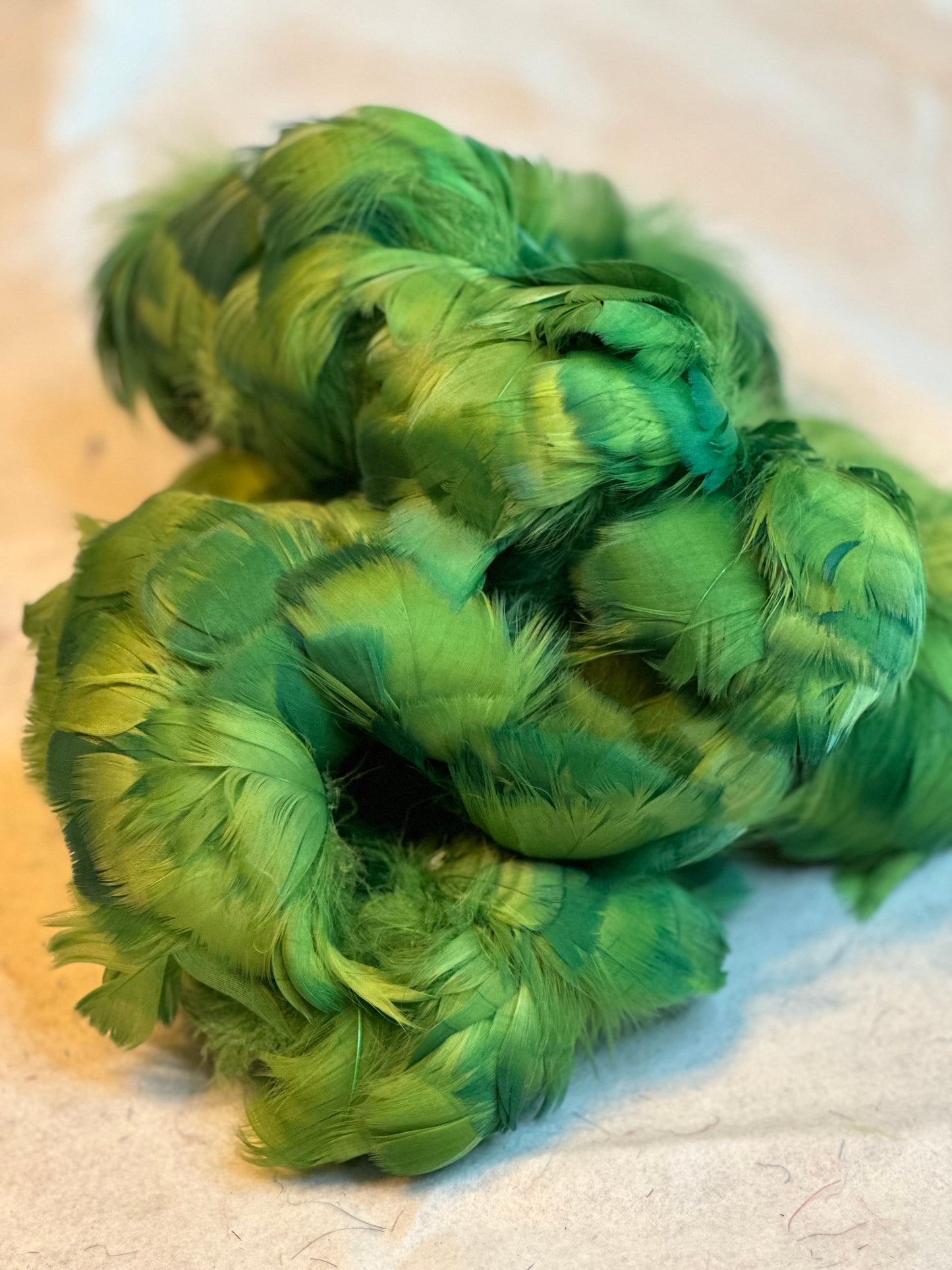 Custom-dyed Green Goose Coquille Feathers