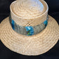 22-1/2" Lichen and teal humu papale (feather hat band) with peacock accent