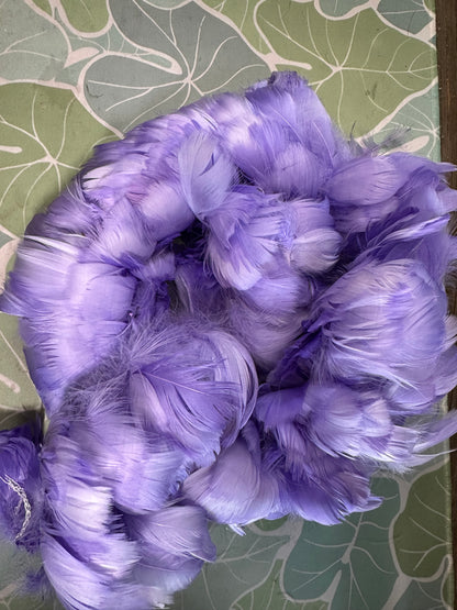 Custom-dyed Blues & Purple Goose Coquille feathers