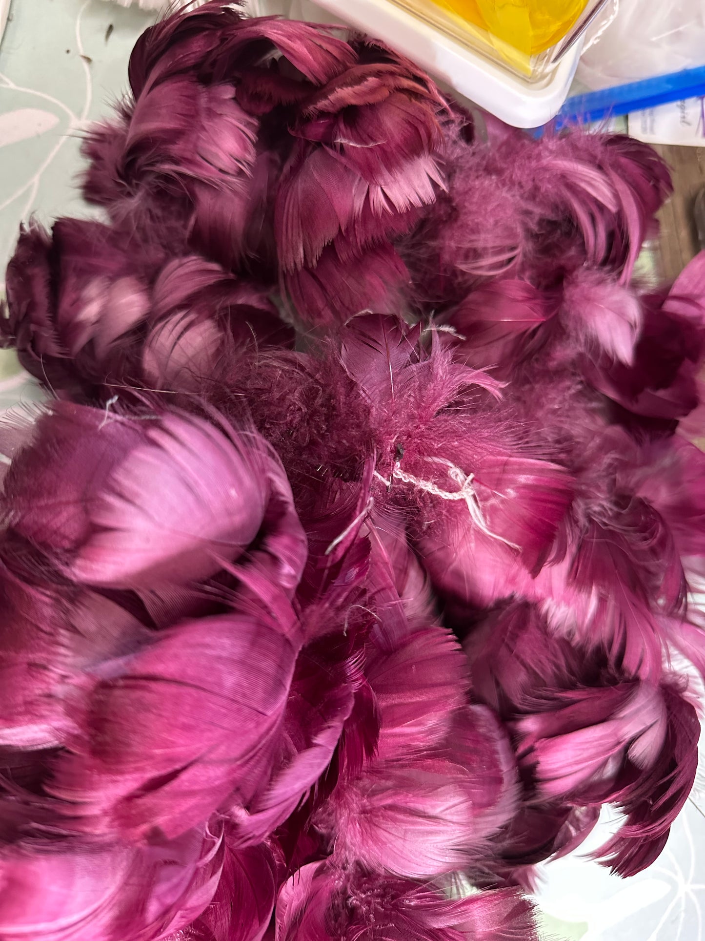 Custom-dyed Plums & Pink goose coquille feathers