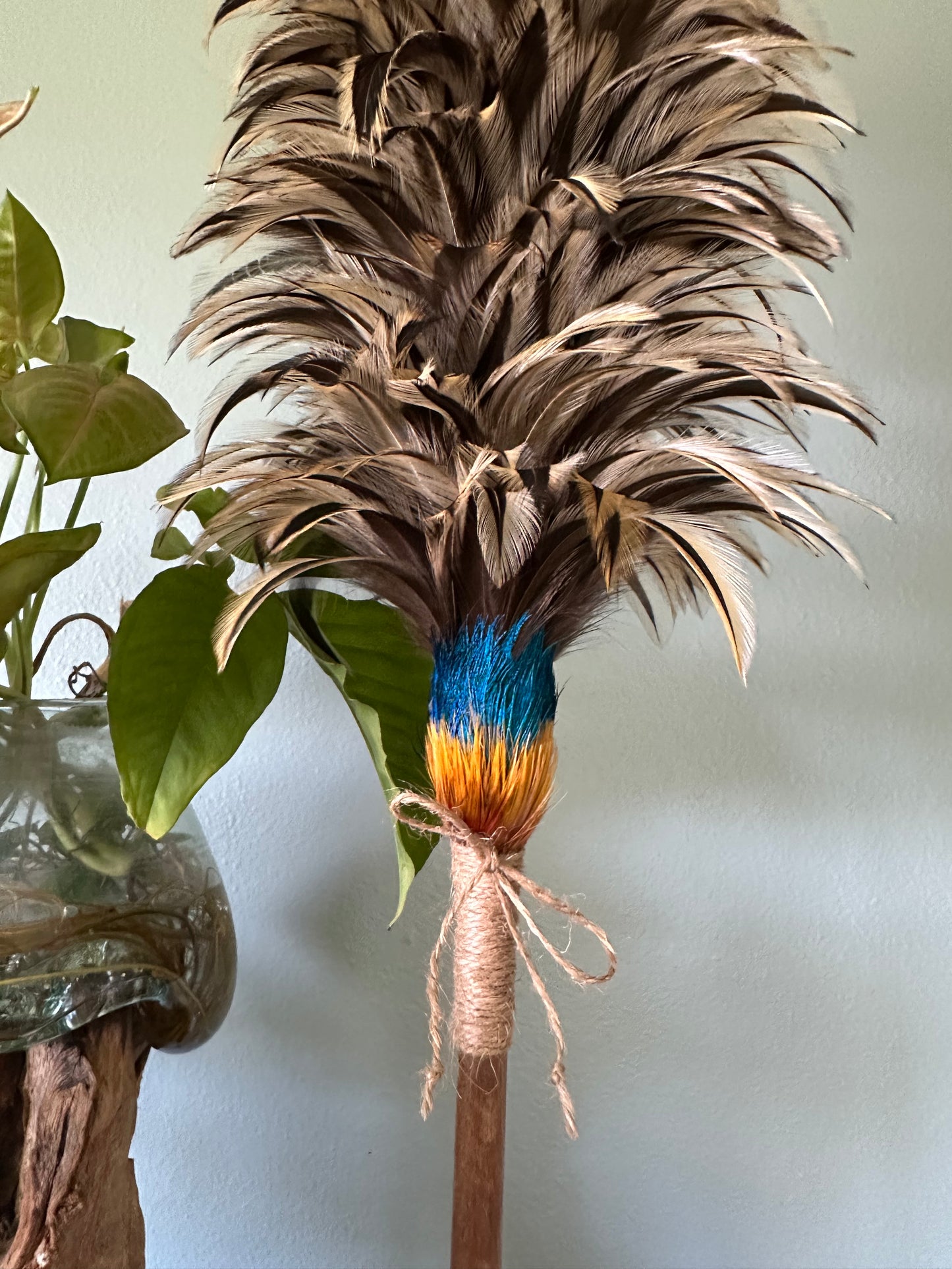 Kahili made from various rooster feathers