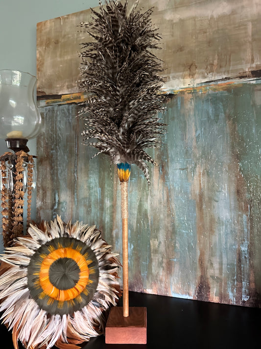 Kahili made from various rooster feathers