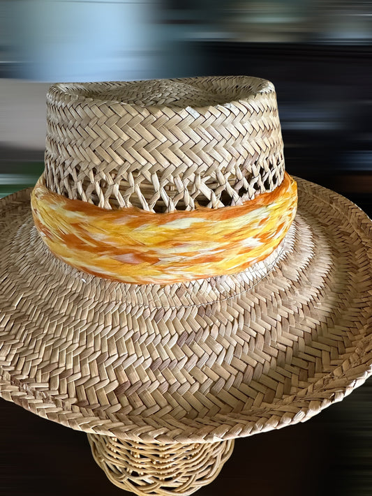 24-1/2" Golden Ombre custom-dyed goose coquille 2nd cut humu papale (feather hatband)