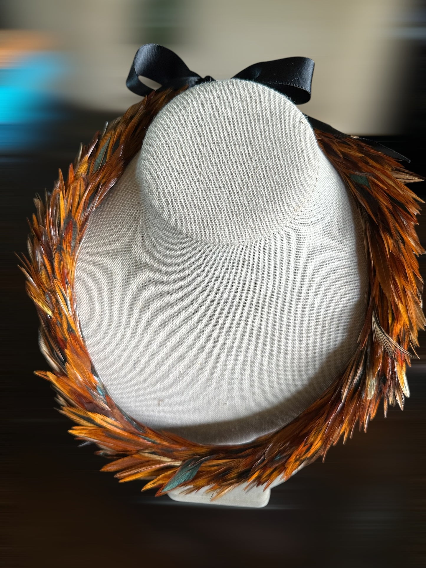 22-1/2" Red chinchilla rooster hackle lei hulu (feather lei)