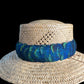 25" Blue peacock with blue/gold penny accents humu papale (feather hatband)