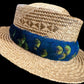 24" Peacock Blue w/gold pauku humu papale (feather hat band)