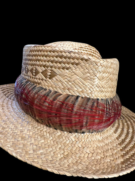 24" Chukar w/ red Golden Pheasant Accents Humu Papale (feather hat band)