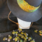 5-Row Golden Iridescent Peacock Humu Papale (feather hat band)
