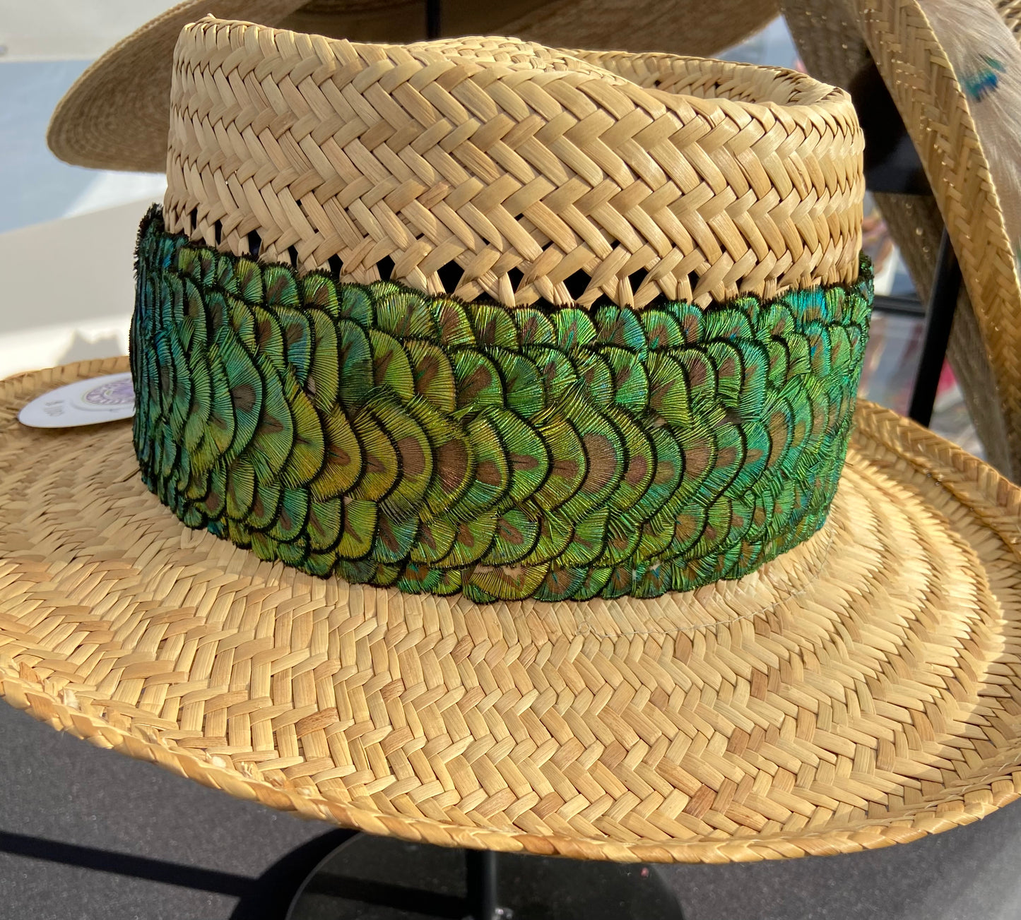 5-Row Golden Iridescent Peacock Humu Papale (feather hat band)